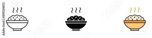 Hot bowl icon vector. Steaming rice food, Healthy meal cereal symbol. Vector illustration.