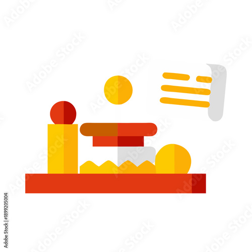 A vibrant illustration of a breakfast scene with eggs, toast, and coffee. Vector