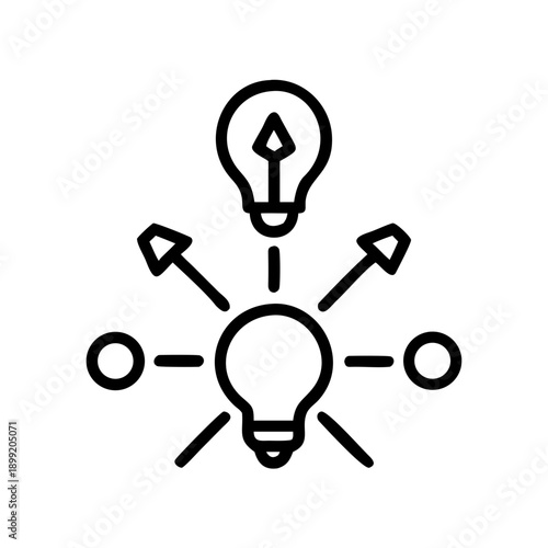 A creative concept illustration with light bulbs and arrows representing ideas and innovation. Vector