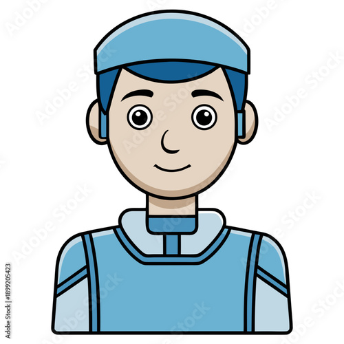 A cartoon character wearing a blue baseball cap and a matching blue shirt Vector