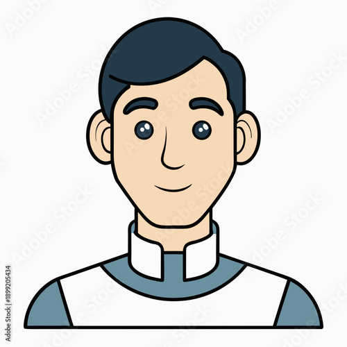 A young man wearing a blue and white uniform with a collar and a friendly smile Vector