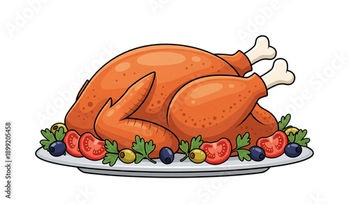 Thanksgiving Turkey Cartoon Vector Illustration on Platter