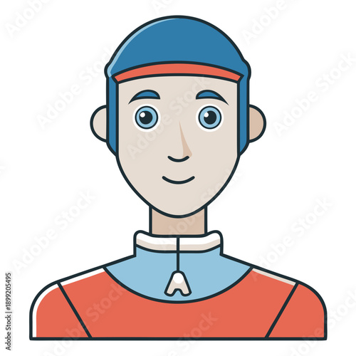 A cartoon astronaut with a blue helmet and red shirt smiling cheerfully Vector