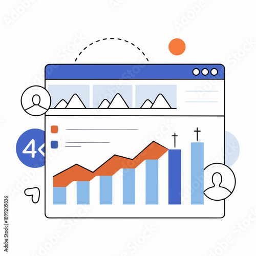 Graph displaying user engagement metrics on a mobile application interface Vector