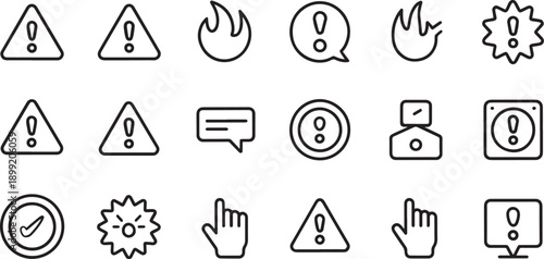 Set of warning and alert icons with various designs