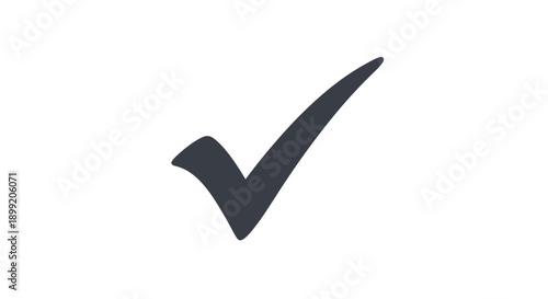 Simple dark gray brush stroke check mark symbol isolated on a clean white background