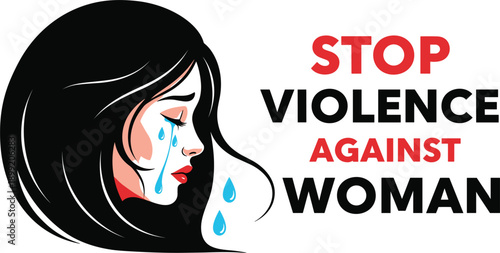 Crying Woman And Stop Violence Against Woman Message Keywords: woman, crying, tears, violence, stop, against, woman, female