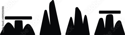 Abstract representation of stylized mountain peaks and horizontal bars