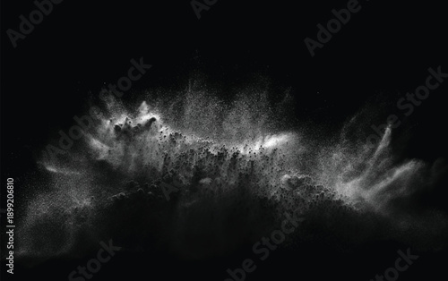 A white powder explosion on a black and gray checkered background