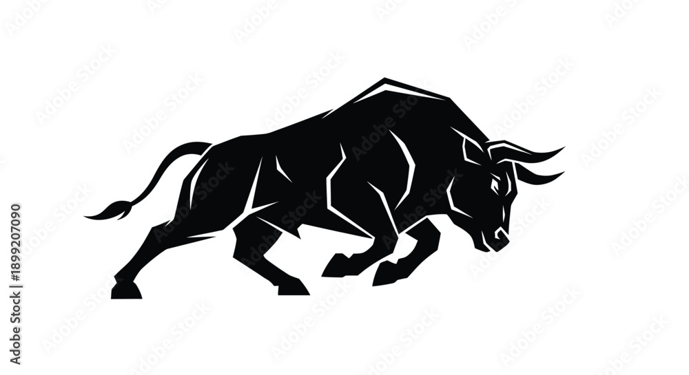 Fototapeta premium Powerful black and white charging bull logo icon for aggressive design concepts