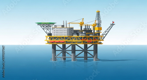 Offshore oil rig platform in the ocean industrial complex.