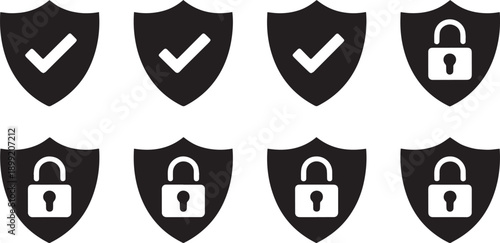 Set of security and verification shield icons