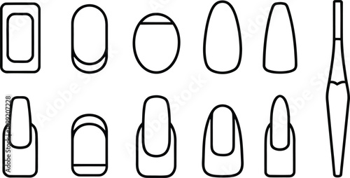 Collection of stylized nail shapes and nail file outline