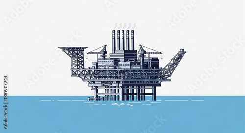 Offshore oil rig platform in the ocean industrial structure.