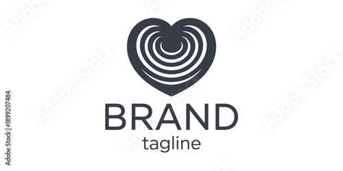 Black and white heart with concentric circles and brand text below