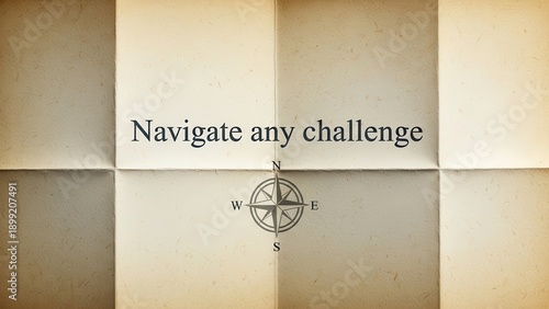 Compass Rose and Text 'Navigate Any Challenge' on Folded Paper