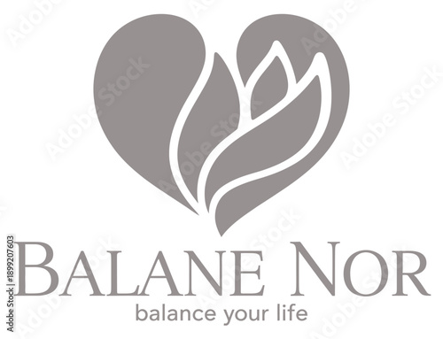 Gray heart with leaf and text Balane Nor balance your life