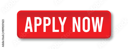 Apply Now button with red 3D style for job application, form submission and UI vector