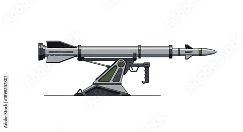 Detailed illustration of a missile on a launcher stand viewed from the side