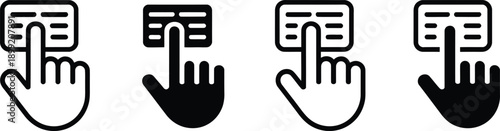 Hand cursor interacting with a keypad or credit card reader in black and white
