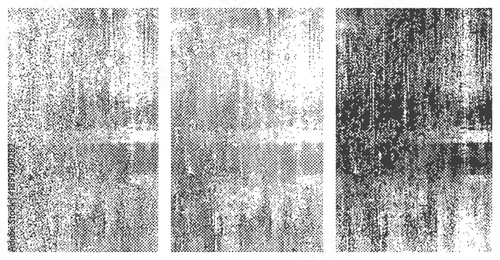 Three Grunge Textures Set Halftone Noise Grain Distressed Backgrounds Black and White Vector