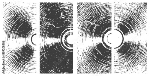 Vector Grunge Texture Set Radial Scratches Distressed Metal CD Vinyl Effect Overlay Background Black and White Abstract Graphic Resource
