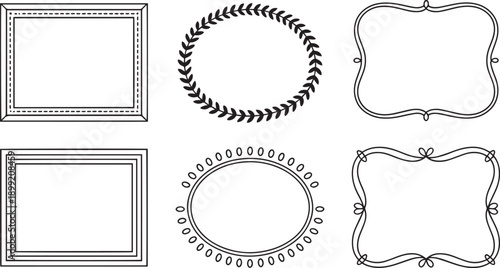 Six decorative frame designs with floral and geometric patterns