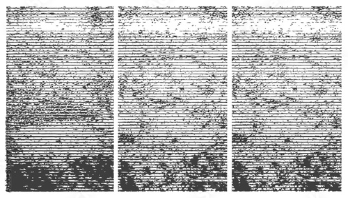 Three Distressed Monochrome Vector Grunge Textures with Horizontal Lines Scratched Effect Background Overlay