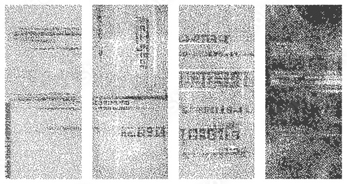 Abstract four panel black and white noise texture set digital photocopy distress grain effect background vector