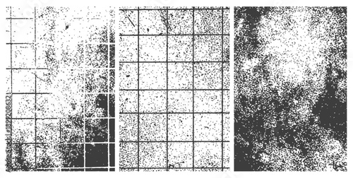 Vector Grunge Grid Texture Overlay Set Black and White Retro Distressed Background Pack
