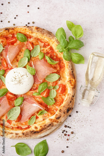 Tasty pizza with Burrata ch...