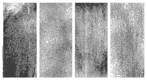 Four Black and White Grunge Texture Overlay Strips Vector Set Distressed Vintage Design Elements