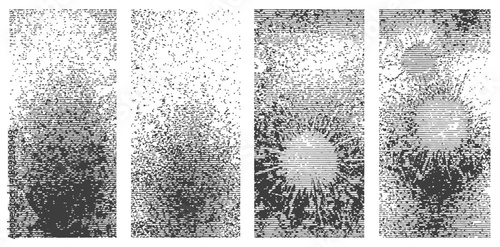 Four Vector Grunge Textures Halftone and Engraving Overlays Set Distressed Vintage Vertical Elements