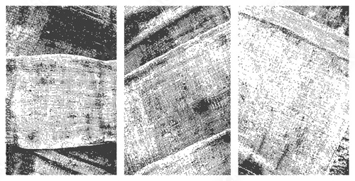 Three Monochrome Vector Grunge Textures Halftone Canvas Overlays