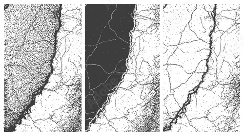 Grunge Cracked Texture Vector Set Halftone and Distress Overlays Black and White Monochrome Design Elements