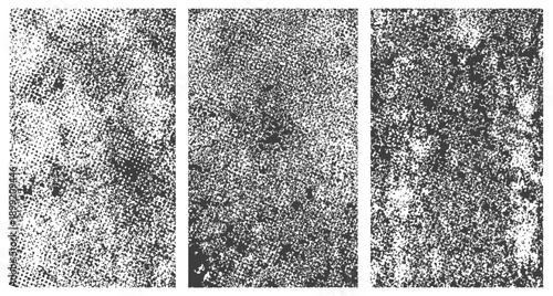 Three Grunge Distress Textures Set Vector Overlay Black Noise Grain Effect Backgrounds