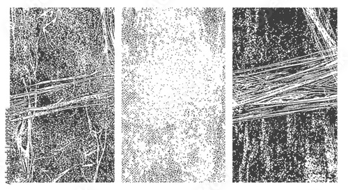 Black and White Grunge Texture Vector Set Abstract Distressed Noise and Scratches Overlays Pack Vintage Retro Background Elements