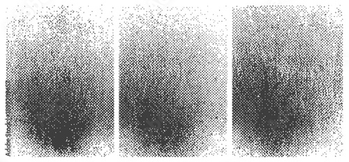 Set of three black and white halftone gradient textures Vintage distressed dot pattern background graphic resource