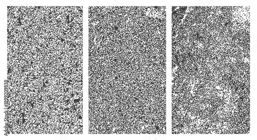 Set of 3 vertical grunge noise texture vectors Black and white distressed screen print overlay backgrounds