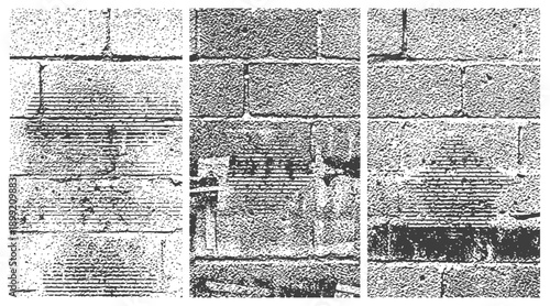 Vector Grunge Distressed Brick Wall Texture Set Rough Black and White Overlay Background Pack