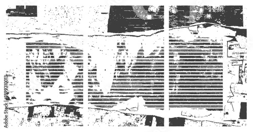 Distressed Grunge Texture Background Ripped Poster Fragments and Horizontal Lines Black and White Abstract Vector