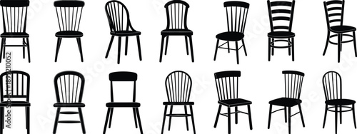 Wooden chair silhouette set isolated on white background, classic dining and furniture seat designs collection for interior, decor and design use