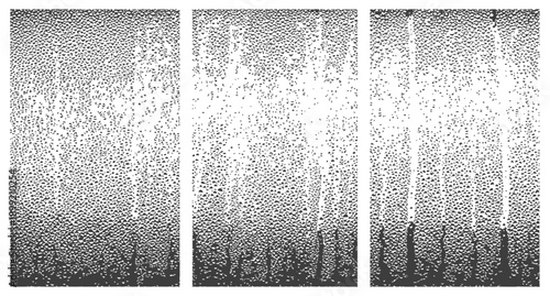 Three Vertical Grunge Halftone Textures Set Fading Dot Gradient Distressed Abstract Background Black and White