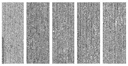 Distressed Herringbone Vector Textures Set Grungy Black and White Tweed Woven Fabric Pattern Collection