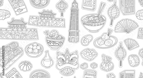 Cultural Festival Celebration, Food Delicacies, Asian Traditions, Illustration, Festive Environment, Artistic Viewpoint