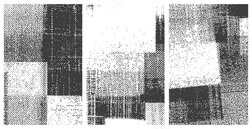 Abstract Black and White Grunge Halftone Texture Overlay Set Distressed Noise Graphic Design Background Vector