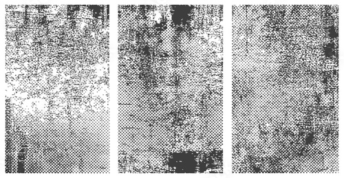 Distressed Halftone Grunge Texture Vertical Banners Set Black and White