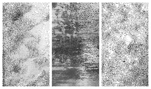 Black and White Halftone and Grunge Texture Set Vintage Distress Vector Overlays Collection