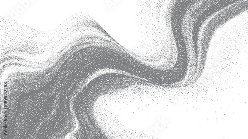 Swirling grey stippled abstract texture with flowing lines and dispersed dots on white background