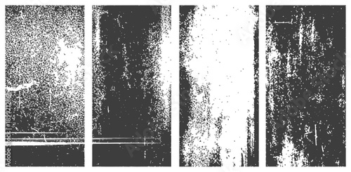 Four Abstract Vertical Grunge Texture Overlays Set Black and White Distress Grainy Effects Rough Dirty Background Vector Pack